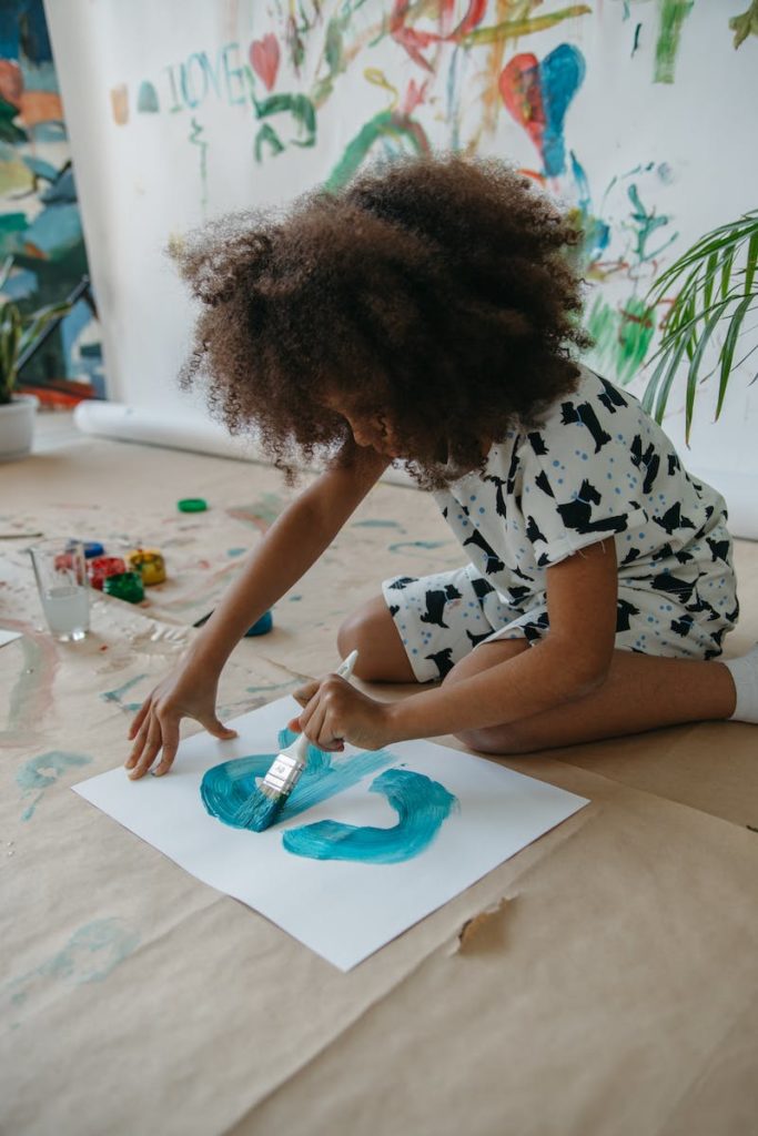 A Girl Painting on the Floor