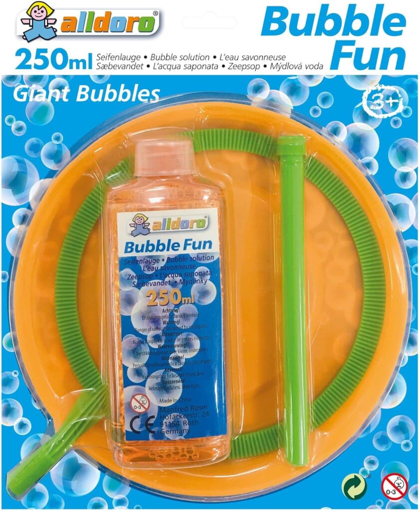 alldoro 60636 Bubble Fun Giant Bubble Ring Diameter 21 cm with 250 ml Soap Suds XXL Ring Rod Set with Plate and Bubble Water for Jumbo Bubbles Children from 3 Years and Adults Green