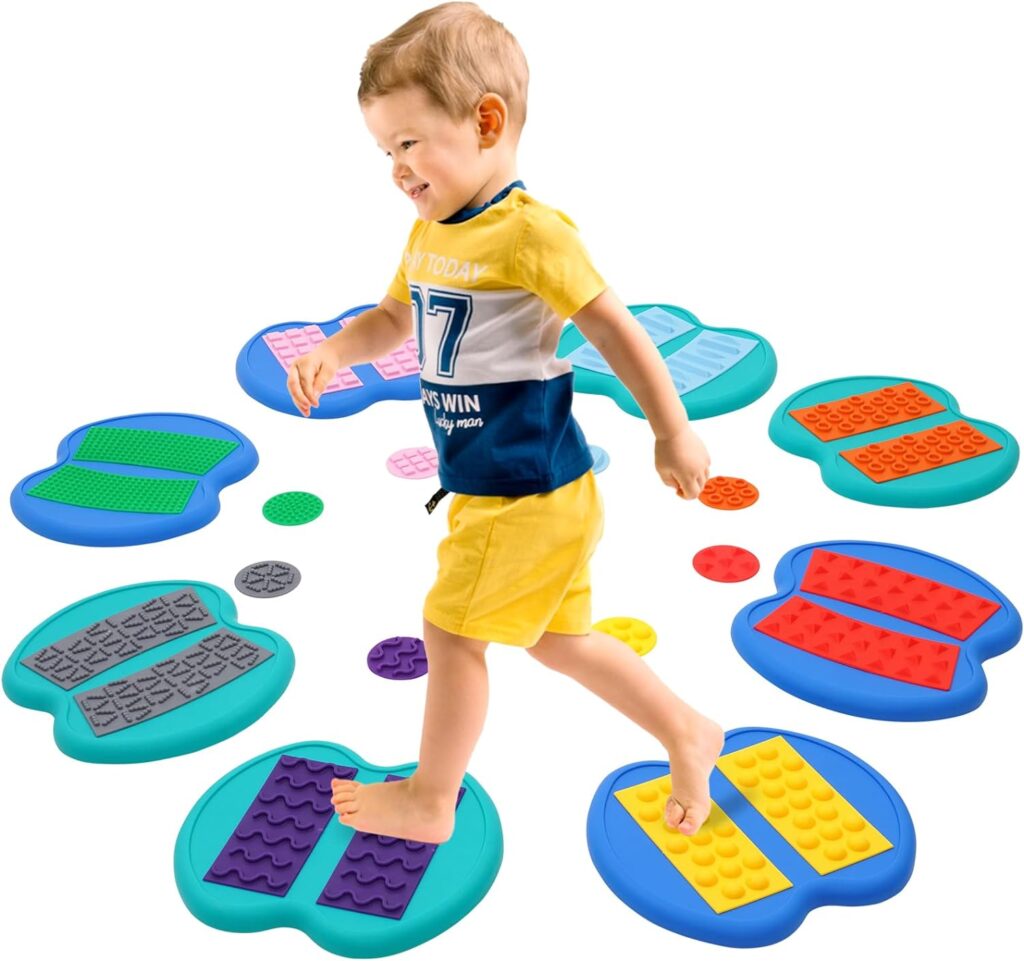 Balanciersteine für Kinder, Balance Flusssteine Trittsteine Kinder, Taktile Scheiben Set für Kinder, 8pcs Sensorische Scheiben für Indoor Outdoor, Matching Sensorisches Spiel, Motorik  Koordination