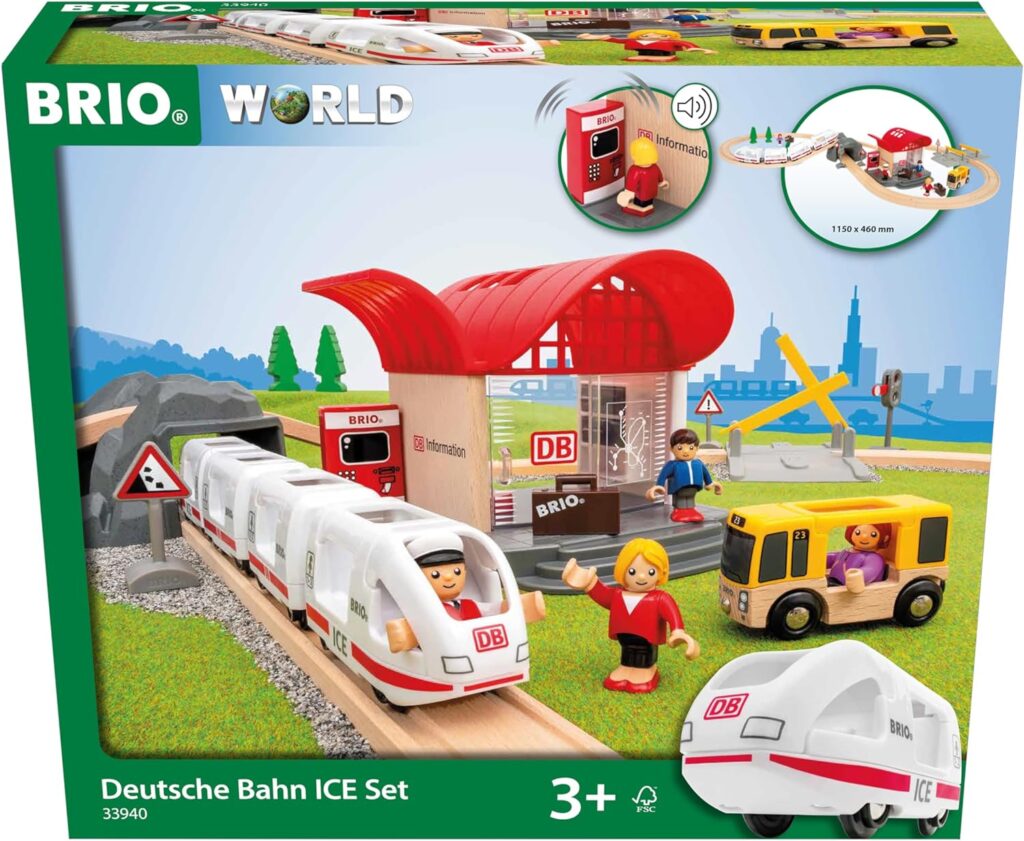 BRIO World 33940 BRIO Deutsche Bahn Ice Set - Eisenbahn-Set mit Schienen, Bahnhof und Zug im Stil der DB - Empfohlen ab 3 Jahren