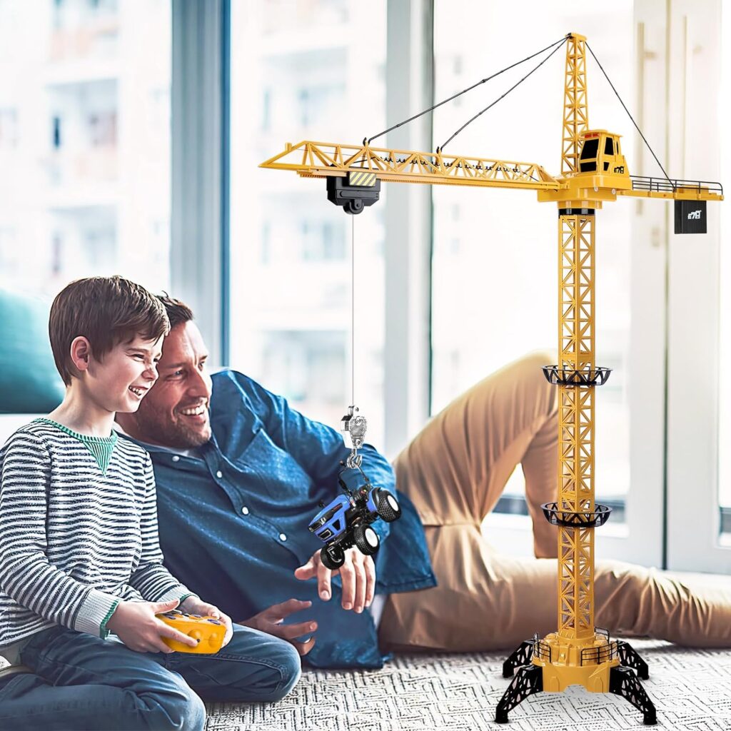 deAO Remote Controlled Tower Crane Toy, 6-Channel 128 cm High Mega Crane Play Crane for Children with Tower Light, 680° Rotatable Remote Controlled Crane Construction RC Crane Toy Lifting Crane for