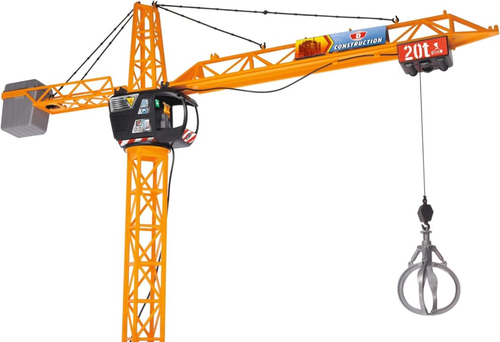 Dickie Toys 201139012 Mega Crane, Electric Crane with Remote Control, for Children from 3 Years, 120 cm High, with Grabber Arm, Winch, Cabin, Charging Platform, Online Version