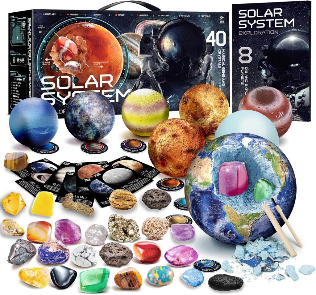 EDUMAN Excavation Set for Children from 6 8 10, Digging 40 Minerals Stones Yourself, Space Planets Mineralogy Toy Science Sets Great Space Gifts for Boys and Girls