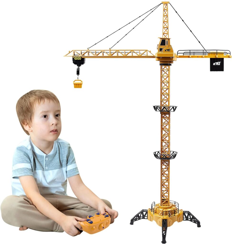 FORMIZON Remote Controlled Tower Crane, 128 cm High 2.4 Hz Tower Crane, 6 Channels Tower Crane Electric, 680 Degree RC Construction Crane Lifting Hook, Tower Crane Channels Lights, Sounds Children 3