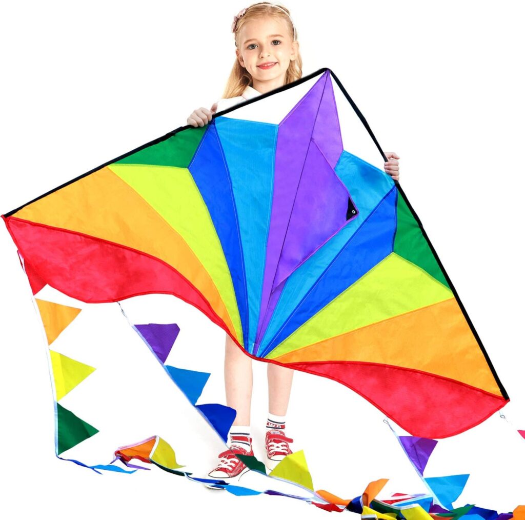 HONBO Childrens Kite Large Delta Kites for Children and Adults for Beach Trip Outdoor Games, Perfect for Beginners, String Line Includes Toys Easy to Fly Kites with Coloured Colours Tail