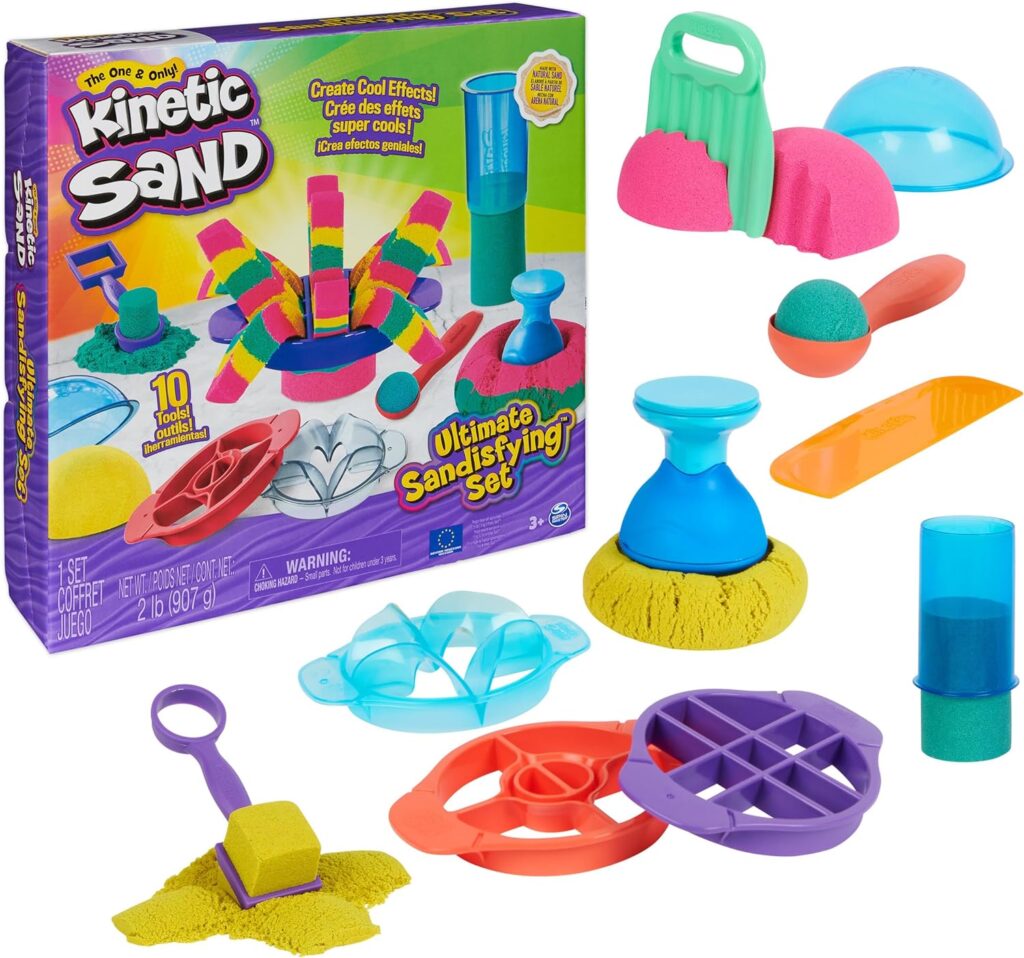 Kinetic Sand Ultimate Sandisfying Set - 907 g Original Magic Kinetic Sand from Sweden in 3 Colours, 10 Tools for Shaping, Cutting and Flowing for Indoor Sand Play Fun, from 7 Years