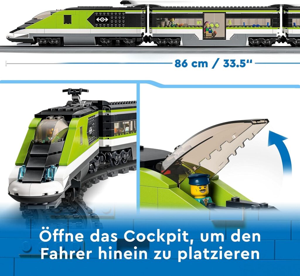 LEGO 60337 City Passenger Express Train Set with Remote Control Train Railway Toy with Headlights, 2 Cars and 24 Rail Elements, Gift for Kids, Boys and Girls