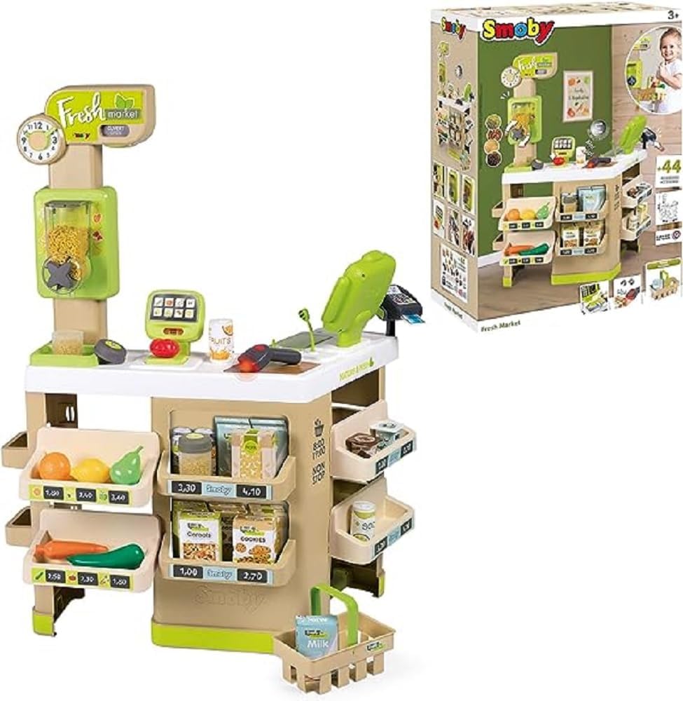 Smoby - Supermarket Fresh Market - Organic Supermarket with Play Cash, Shopping Basket, Lots of Accessories and Electronic Functions, for Children from 3 Years