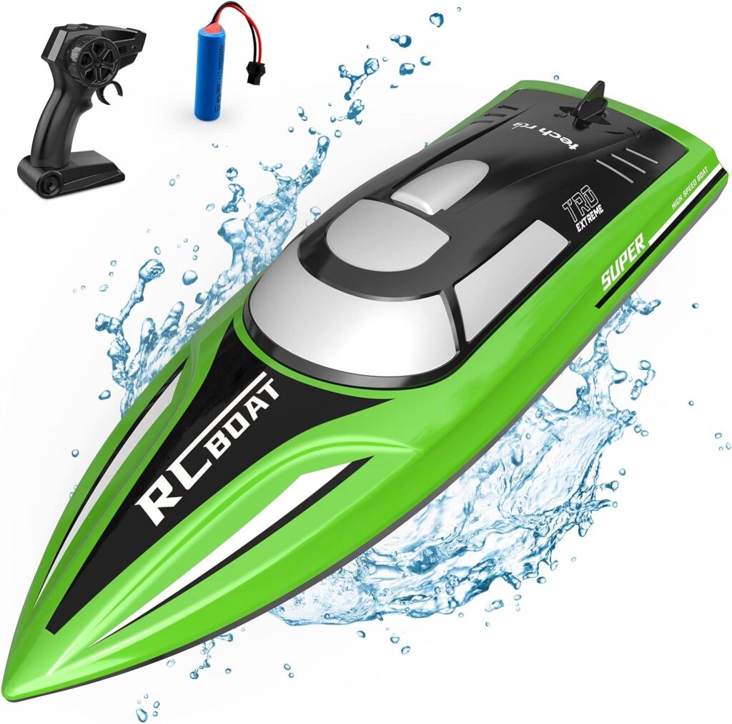 tech rc Remote Control Boat, RC Boat for Pool and Sea with 2.4 GHz Remote Control, Never Center Speed Boat 12 km/h, Pool Toy Boat Remote Control for Children from 8 Years