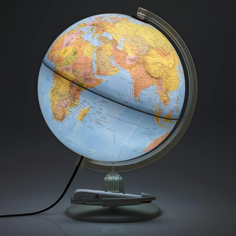 Tecnodidattica - Parlamondo | Interactive Globe for Children and Teenagers | Luminous and Rotating Globe | Audio Music Pen | 6 Languages Available | Political Cartography | Diameter 30 cm