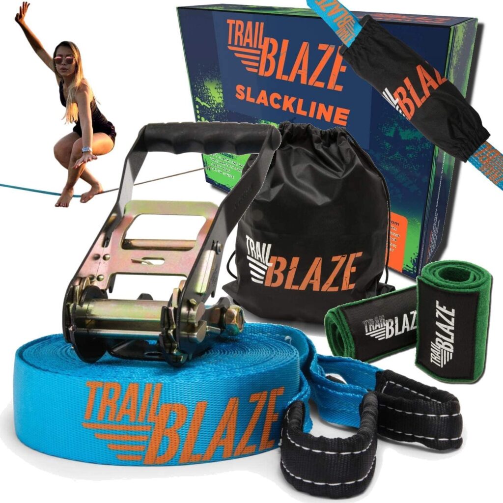 Trailblaze Slackline Childrens Set with Auxiliary Rope Tree Protection Slackline Complete Slackline Set Slackline for Beginners, Ideal Activity Children and Families Outdoor Slackline Set Children