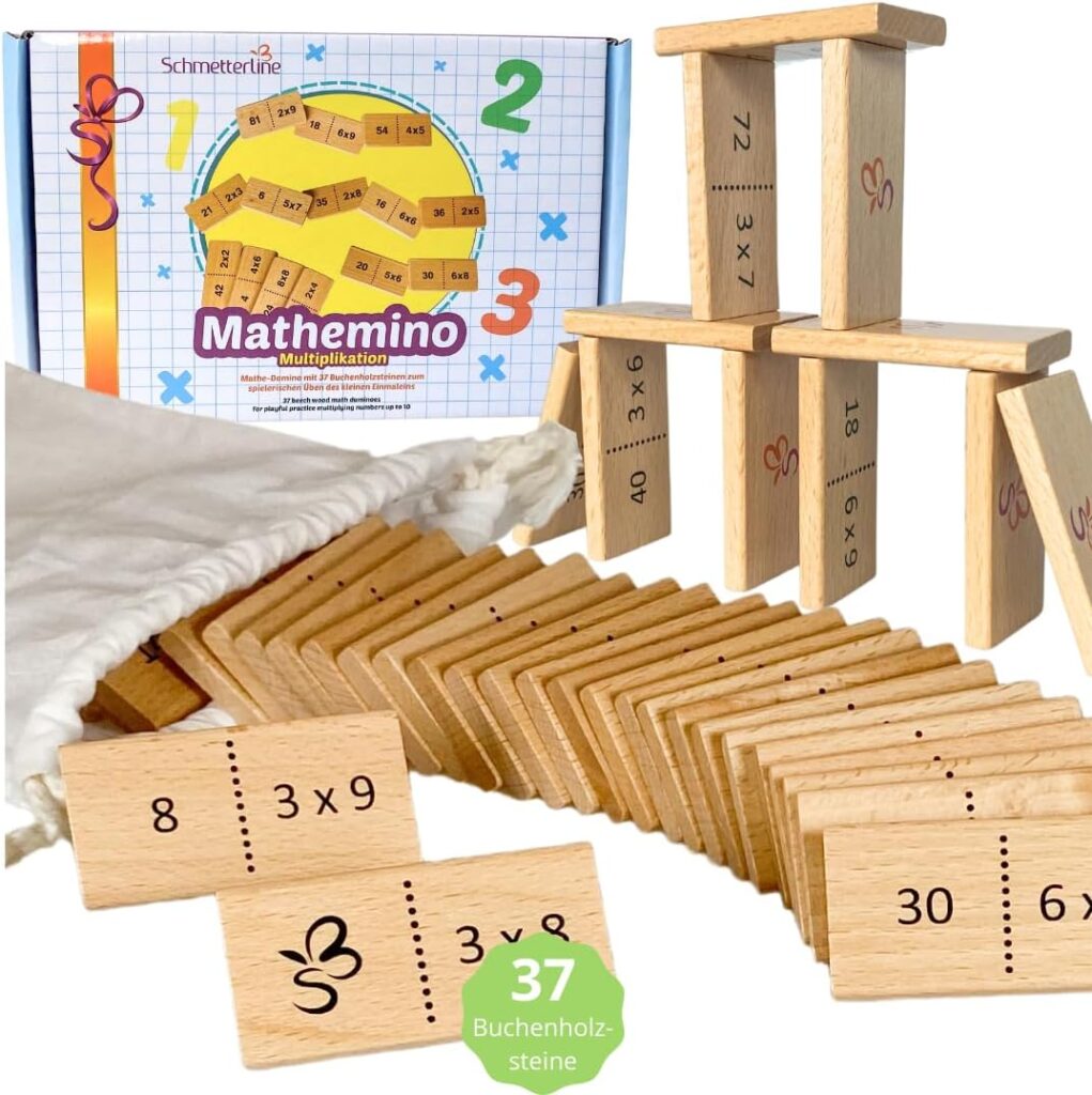 SCHMETTERLINE® Mathe-Domino 1x1 Lernen mit Spaß - Lustiges Rechen-Spiel ab 7 Jahre (2./3. Klasse) Mathe-Spiel MATHEMINO (Kleines Einmaleins)