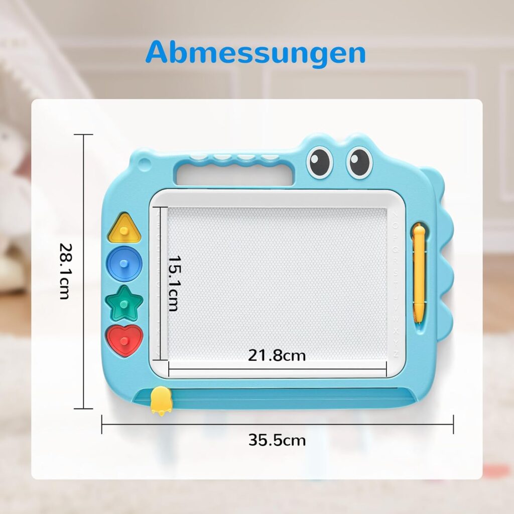 SGILE Magnetic Painting Board, Magic Board, 35 x 28 cm, Colourful Erasable Magnetic Drawing Board, Magic Painting Board, Magnetic Board, Drawing Board with 4 Shapes Stamps for Children from 3 Years,