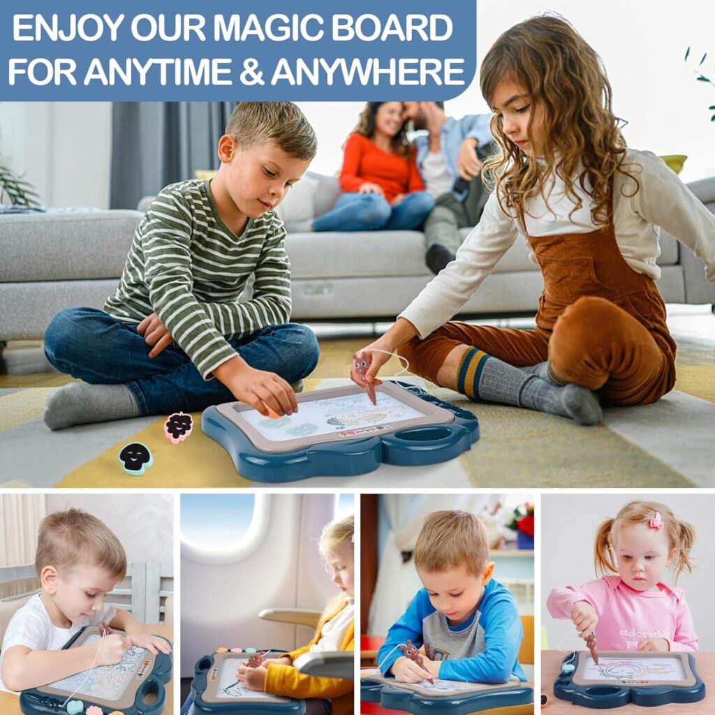 MOOKLIN ROAM Magnetic Painting Board, Magic Board, 40 x 32 cm, Magic Painting Board, Erasable Painting Board with 3 Shapes Stamp, Drawing Board, Educational Toy for Children from 3 Years, Gift - Blue